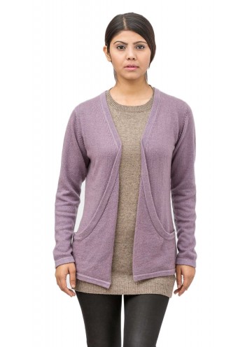  Purple Long  Sleeves with Pocket  Cashmere Sweater. Designed for  a relaxed and elongated fit.