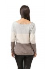 Three Tone Long Sleeve Wide Neck Cashmere Pullover Sweater