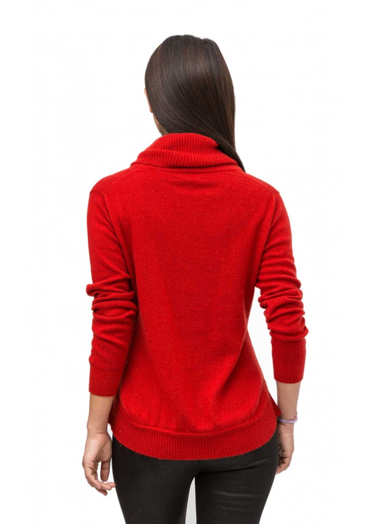 Posh Venetian Red Long Sleeved Cow Neck Pashmina/Cashmere Sweater