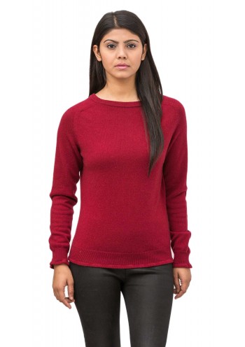 Carmine Red Long Sleeves Crew Neck Cashmere Pullover. Relax Fit