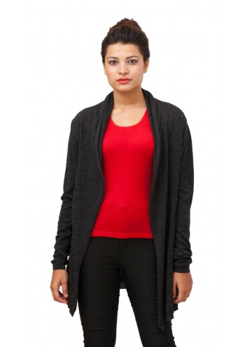  Black Cascade Waterfall Cashmere Drape Cardigan 