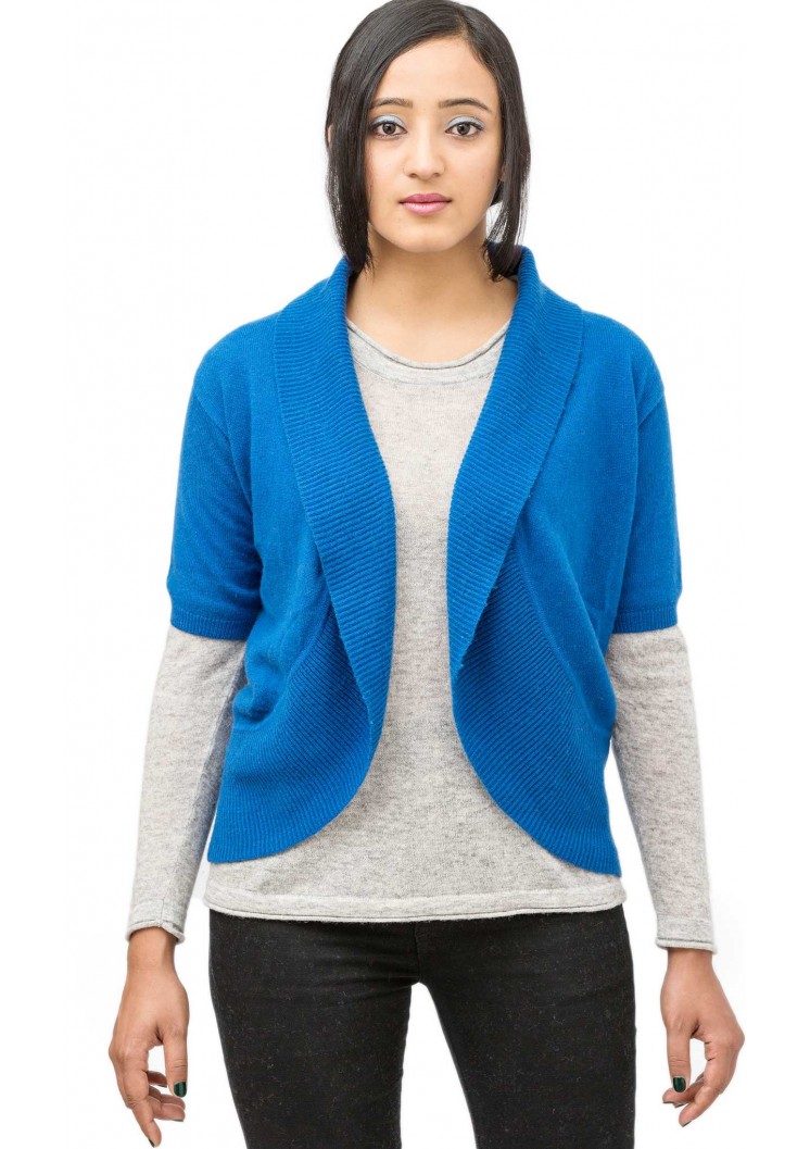 Posh Sapphire Blue Half Sleeved Poshmina Cashmere  Bolero  