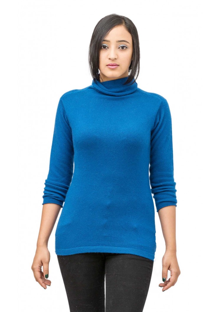 Royal blue Long Sleeved Turtle Neck Poshmina/Cashmere Sweater
