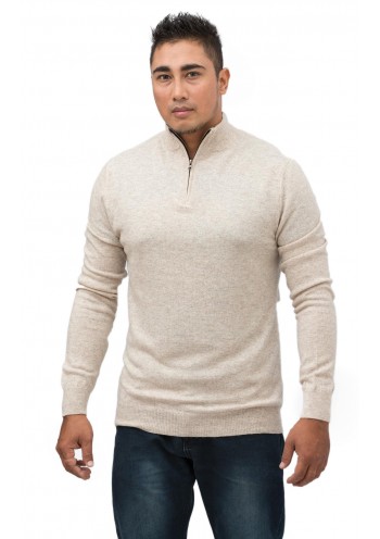 Modern Mock Neck,Off White Quarter-Zip Cashmere Pullover Sweater