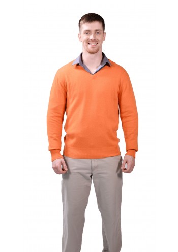 Orange Classic Men's V-Neck Cashmere Pullover Sweater