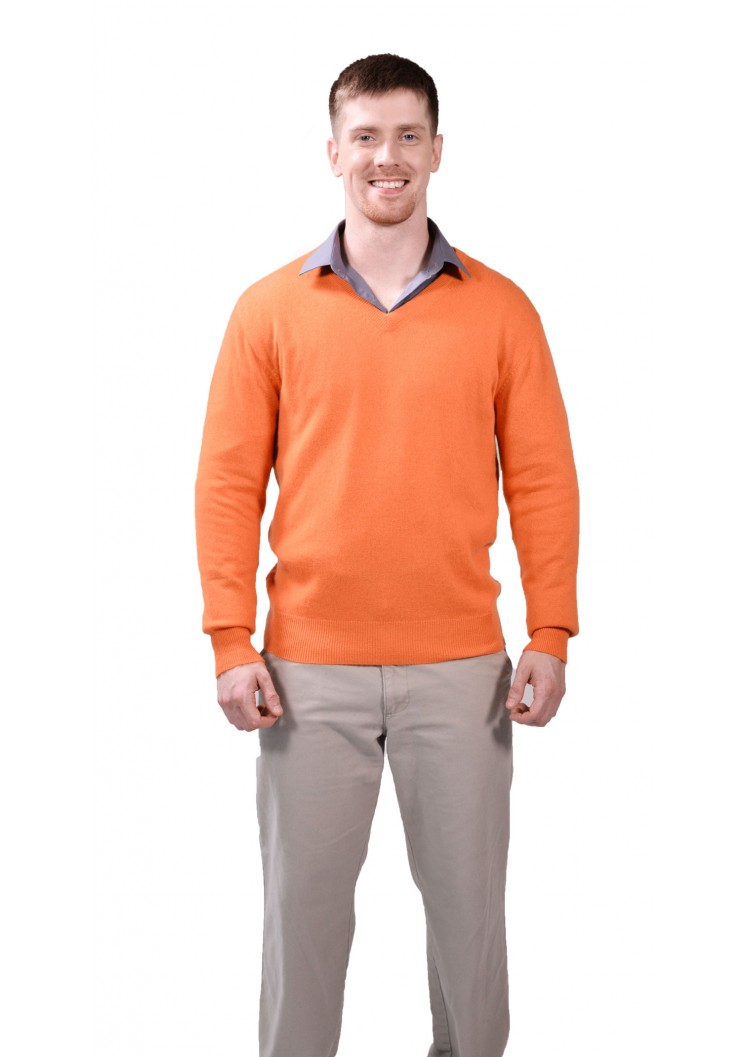 Posh Orange Cashmere V Neck Sweater