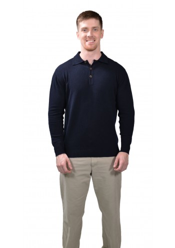Men's Navy Blue Cashmere Polo Sweater 
