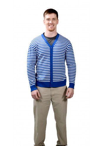 Kentucky Blue and White Striped Cashmere  Cardigan
