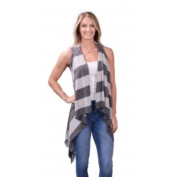 Gray & White Contrast Striped  Sleeveless Cashmere Poncho Outer 