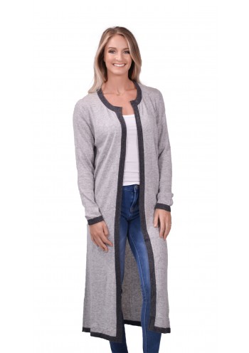 Posh Cashmere Long Sweater Open-Front, Stripe Contrast, Cashmere Duster Cardigan, 