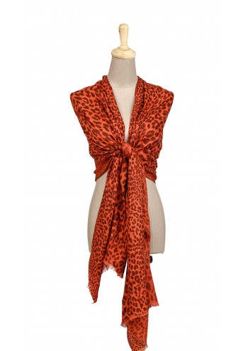 Orange & Black Leopard Print Digital  Cashmere Shawl