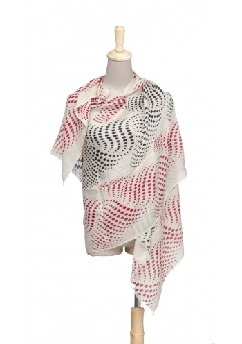 Black White & Red Polka Wave Dot Digital Print Cashmere Shawl