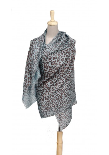 Brown & Off-White Leopard Print Digital  Cashmere Shawl